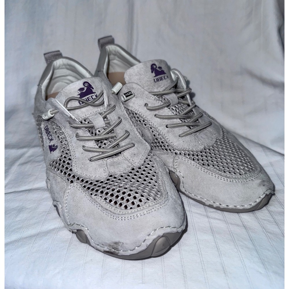 Dbeck Taupe Mesh Suede Casual Walking Shoes Bungee Lace Sneakers EU 43 US 10